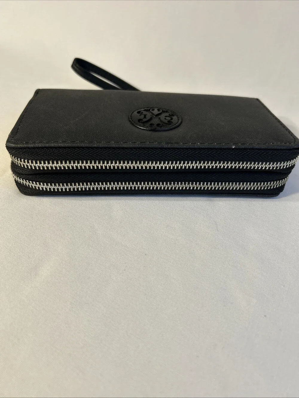 CXL By Christian Lacroix Wristlet Wallet Womens Black Ames Denim Double Zipper